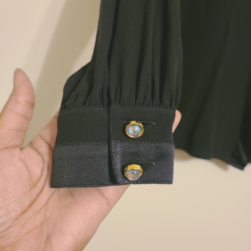 Escada | Women's Black Button Down Silk Shirt (Italian Size 42; US Medium) - Picture 9 of 16